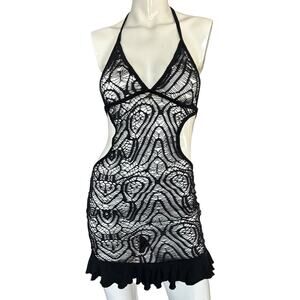AM:PM by Espiral Black Lace Halter Mini Dress Cover Up Size Large